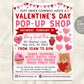 Valentine's Day Pop Up Shop Flyer Editable Template, Valentine Party Shopping Pop Up Store Fundraiser, Business Charity Non Profit Event