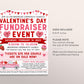 Adult Valentine's Day Fundraiser Event Flyer Editable Template, Valentines Sweetheart Dance Ticket Invitation, Community Church Party Invite