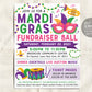 Mardi Gras Fundraiser Invitation Flyer Editable Template, Masquerade Ball Ticket Invite, Fat Tuesday Church School Benefit Auction Printable