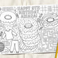 Donuts and Pajamas Birthday Party Coloring Placemat For Kids Editable Template, PJ Party Sleepover Coloring Page Activity Sheet Table Mat