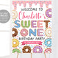 Donut Welcome Sign Girl Sweet One Party Editable Template, Donut First Birthday Party Poster Decor Printable File, Doughnut Themed Sprinkles