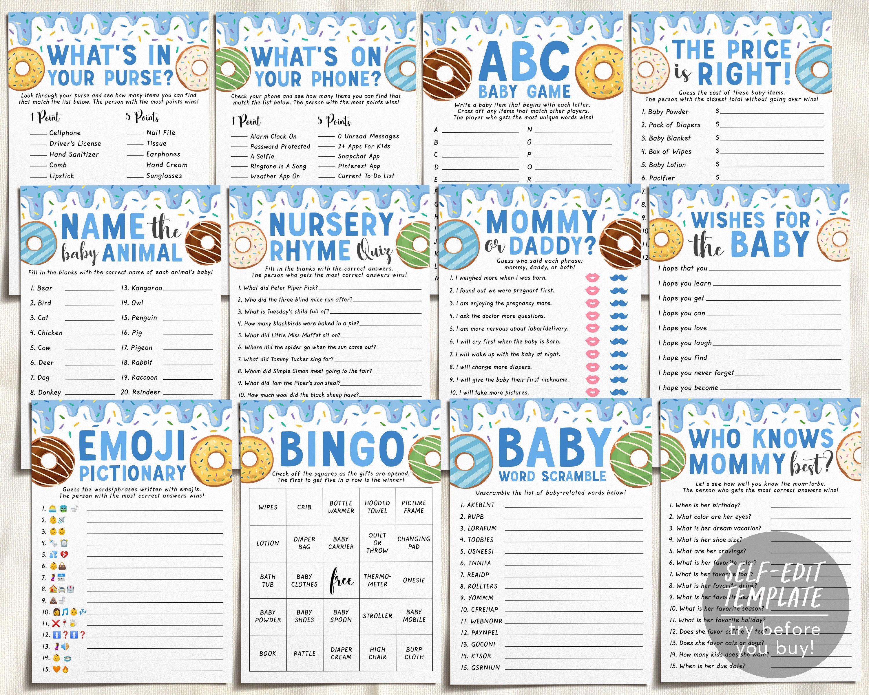 Instant Download Donut Baby Word Scramble Baby Shower Game-BS019