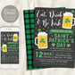St. Patrick's Day Invitation Editable Template, Eat Drink & Be Irish Shamrock Adult Saint Patricks Day Party Invite, St Patty's Day Evite