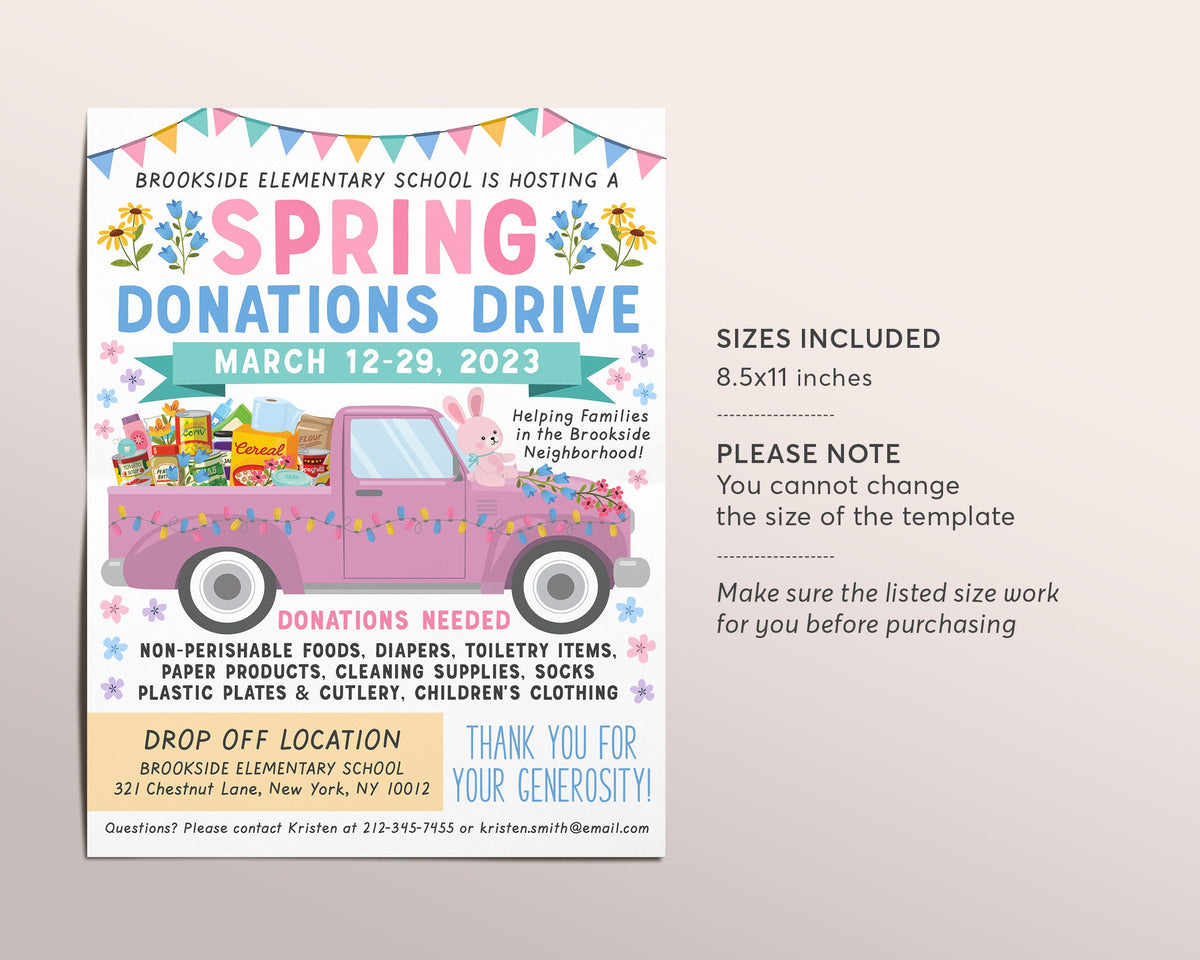 Spring Decor Donations Spring Easter Donations Food Drive Flyer Editable Template, Toiletries ...