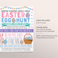 Easter Egg Hunt Fundraiser Flyer Editable Template, Kids Spring Easter Bunny Party Poster, School PTO PTA Church Nonprofit Charity Community