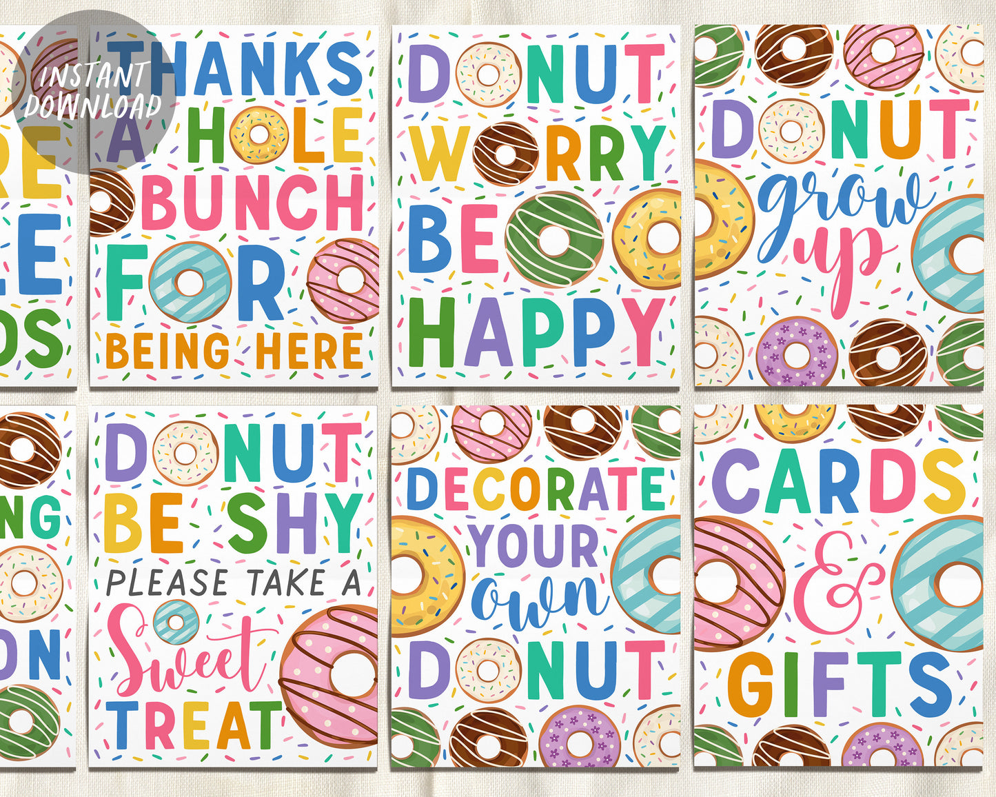 Donut Party Sign Decor BUNDLE For Baby Shower Birthday Celebration Party, Sprinkle Table Gifts Station, Donut Grow up Sweet One Printable