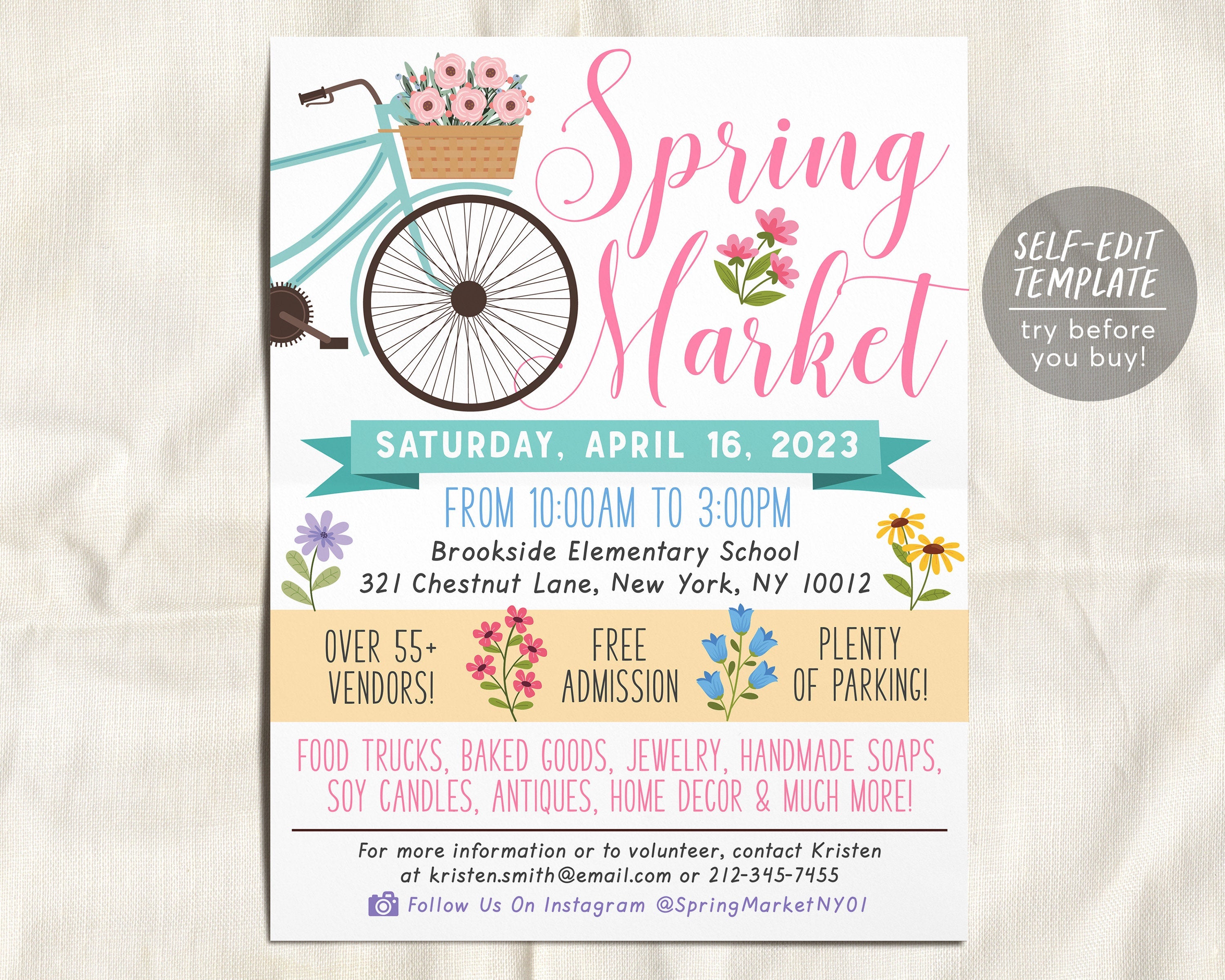 Spring Market Flyer Editable Template, Easter Spring Festival Vendor B ...