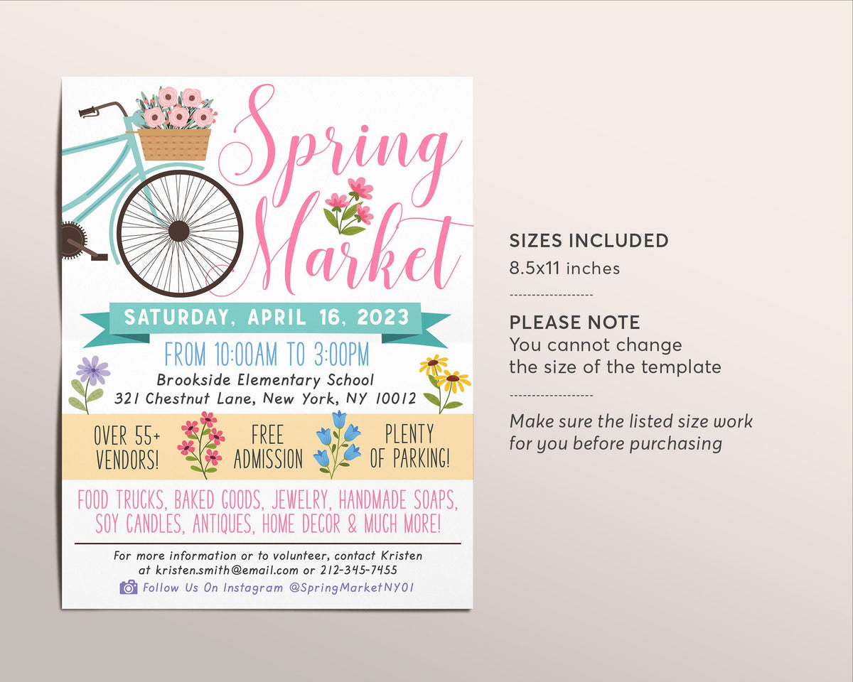 Spring Market Invitations Spring Market Flyer Editable Template, Easter Spring Festival Vendor B ...