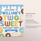 Donut Welcome Sign Boy Two Sweet Party Editable Template, 2nd Second Birthday Party Poster Decor Printable File, Doughnut Themed Sprinkles