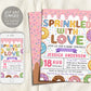 Donut Baby Sprinkle Baby Shower Invitation Editable Template, Girl Pink Donut Sprinkled With Love Invite Evite, Donuts and Diapers Printable