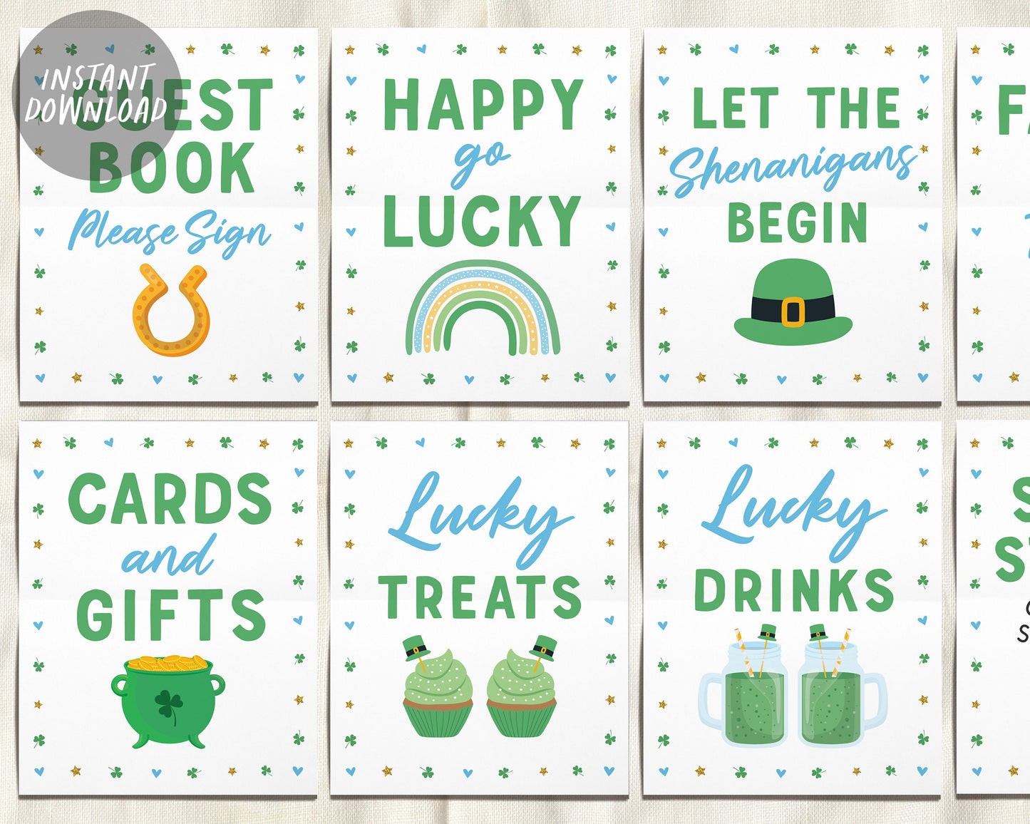 St. Patrick's Day Favors Table Sign Printable, Shamrock Birthday Party Baby Shower Decor, Cards and Gifts, Irish Shenanigans, Saint Patty's