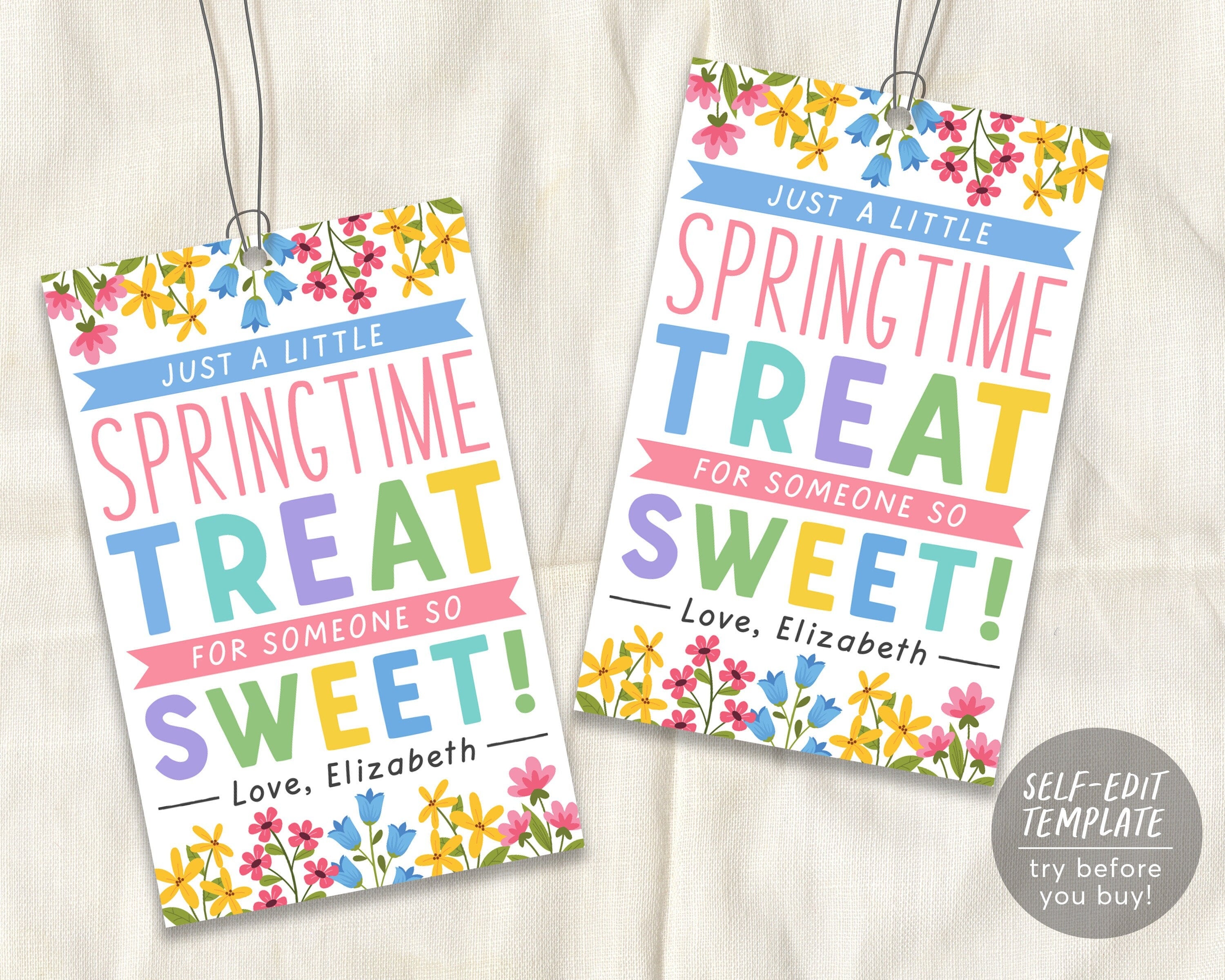 Spring Treat Gift Tag Editable Template, Springtime Thank You Floral E ...