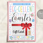 Easter Gift Card Holder Editable Template, Wishing You An Egg-cellent Easter Gift Basket Filler, Pastel Spring Coffee Gift Card Holder