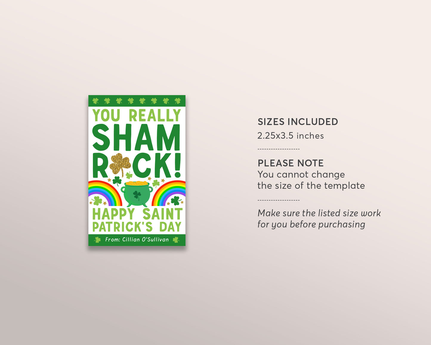 St Patrick's Day You Sham Rock Gift Tag Editable Template, Shamrock Rainbow Classroom Teacher Office Staff Co Workers Appreciation Favor Tag