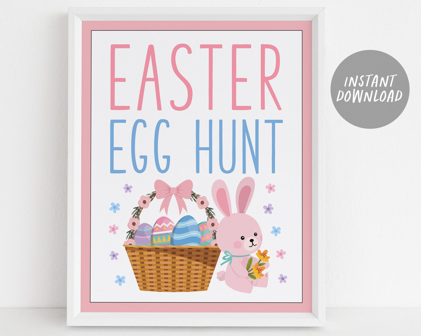 Easter Bunny Spring Signs BUNDLE For Wedding Baby Shower Birthday, Rabbit Pastel Themed Birthday Table Decor, Easter Egg Hunt Sign Printable