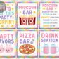 Pizza Popcorn and Pajamas Party Signs BUNDLE For Birthday, Popcorn Bar Sign Toppings, Pizzeria Slumber Sleepover Party Favors Sign Pajama