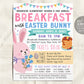 Breakfast with Easter Bunny Flyer Editable Template, Spring Brunch Pancakes Fundraiser Event Poster, School PTO PTA Church Charity Community