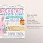 Breakfast with Easter Bunny Flyer Editable Template, Spring Brunch Pancakes Fundraiser Event Poster, School PTO PTA Church Charity Community