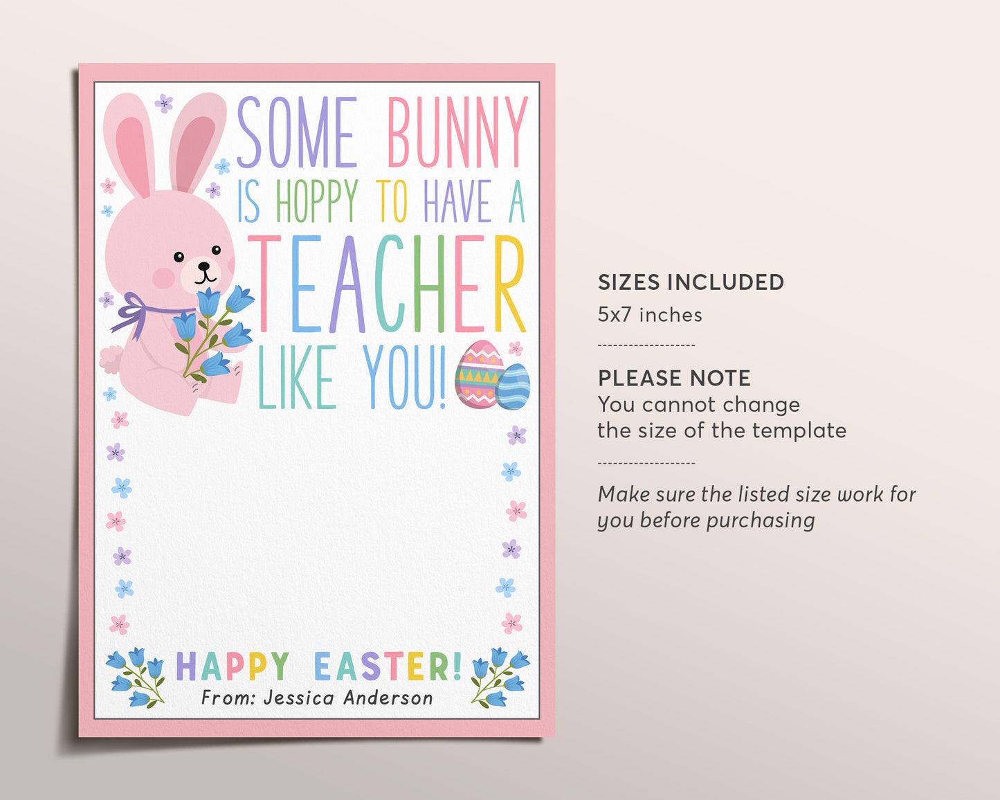 Some Bunny is Hoppy to Have a Teacher Like You Gift Card Holder Editable Template, Easter Gift Basket Filler, Pastel Spring Rabbit Coffee