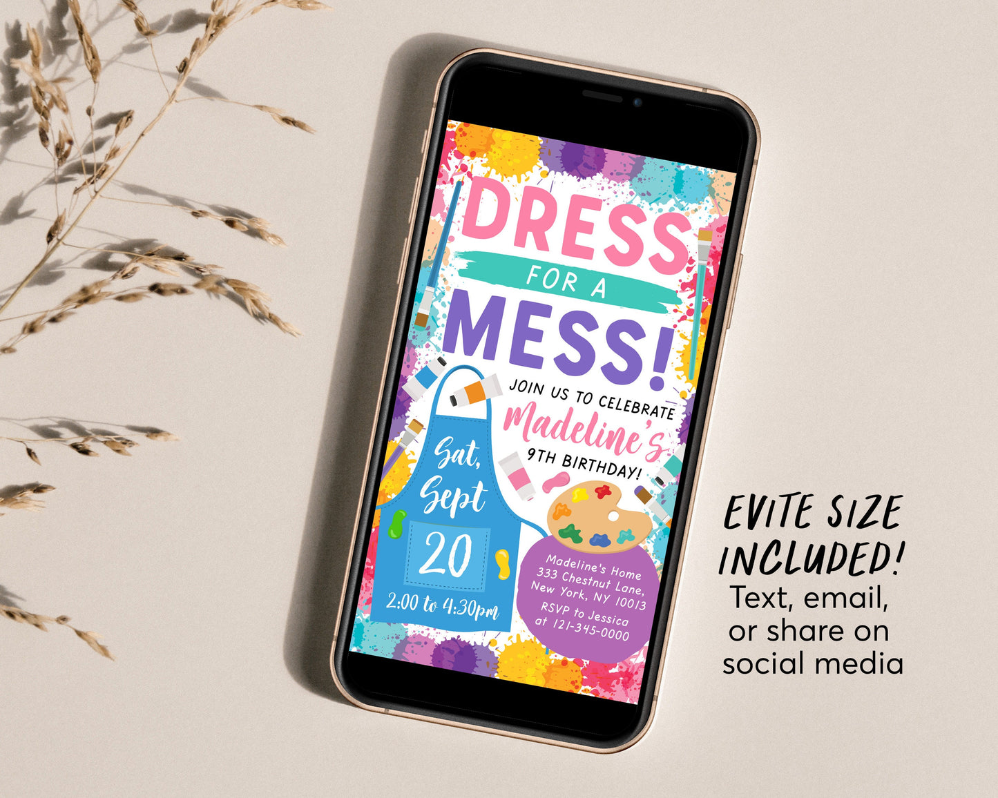 dress for a mess party invitation template Customizable Art Themed Party Invitation | Dress For A Mess Birthday Party Invite