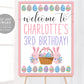 Easter Girl Birthday Welcome Sign Editable Template, Bunny Spring Themed First Birthday Poster Decor Printable Floral Decoration  Printable