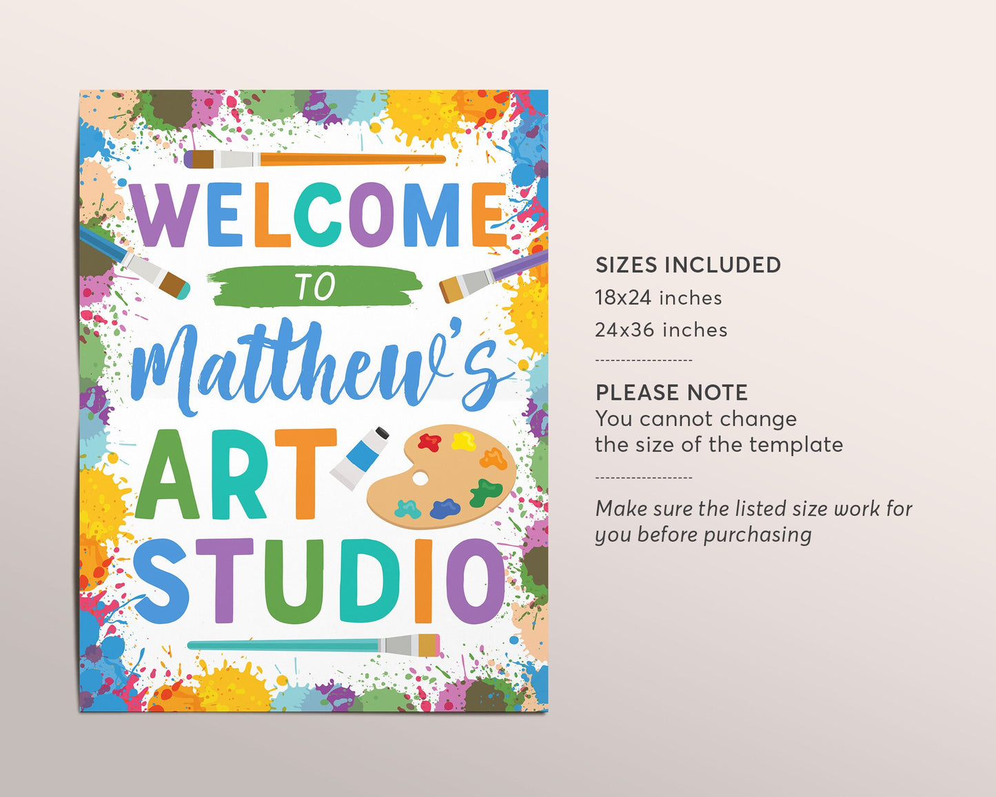 Art Party Birthday Poster Birthday Party Editable Template, Art Studio Painting Boy Unisex Welcome Door Sign, Craft Decoration Download