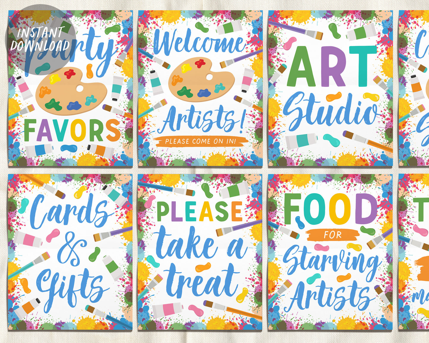 Art Party Signs BUNDLE For Birthday, Painting Themed Boy Unisex Party Signage, Art Studio Paint Craft Artist Decor Poster Instant Download