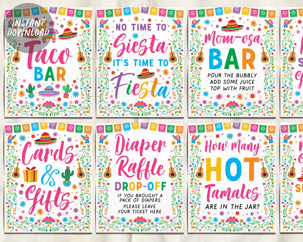 Fiesta Raffles Fiesta Party Signs BUNDLE For Baby Shower, Mexican Theme Diaper Raffle ...