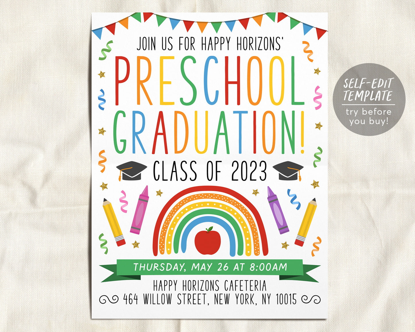 Preschool Graduation Ceremony BUNDLE Editable Template, Pre-K Kindergarten Class Graduation Certificate, Graduation Ceremony Invite Evite