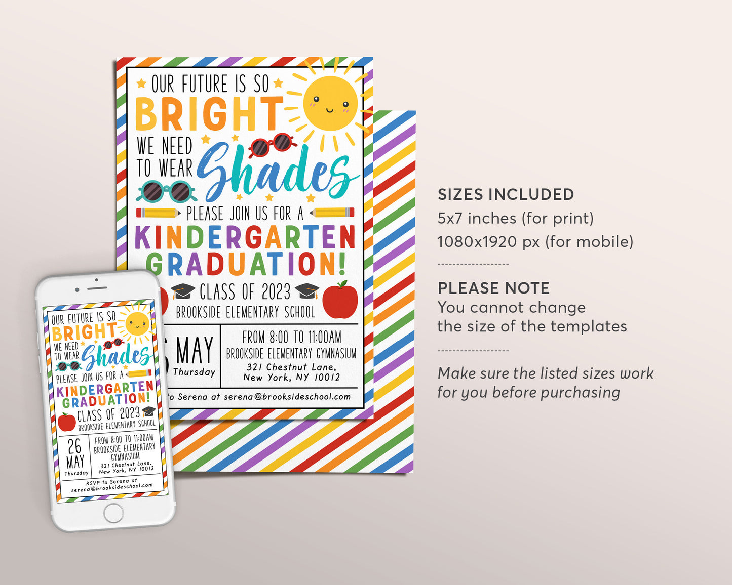 Kindergarten Graduation Invitation Editable Template, Preschool Class Graduation Ceremony, Our Future is Bright, Announcement Invite