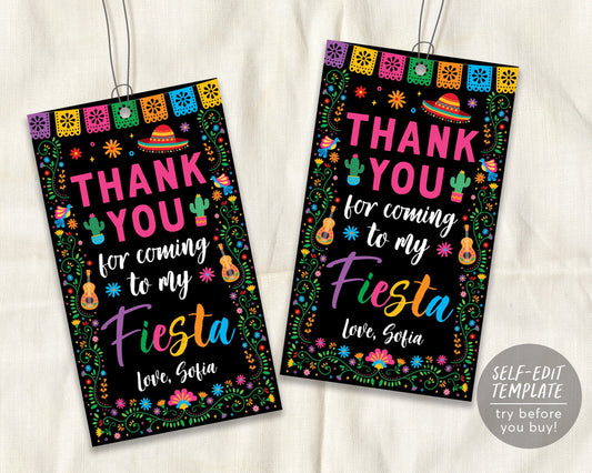 Fiesta Thank You Tags Editable Template, Thanks For Coming To My Fiesta, Hat Mexican Party GIRL Birthday Party Favor Tag Decor Cinco De Mayo