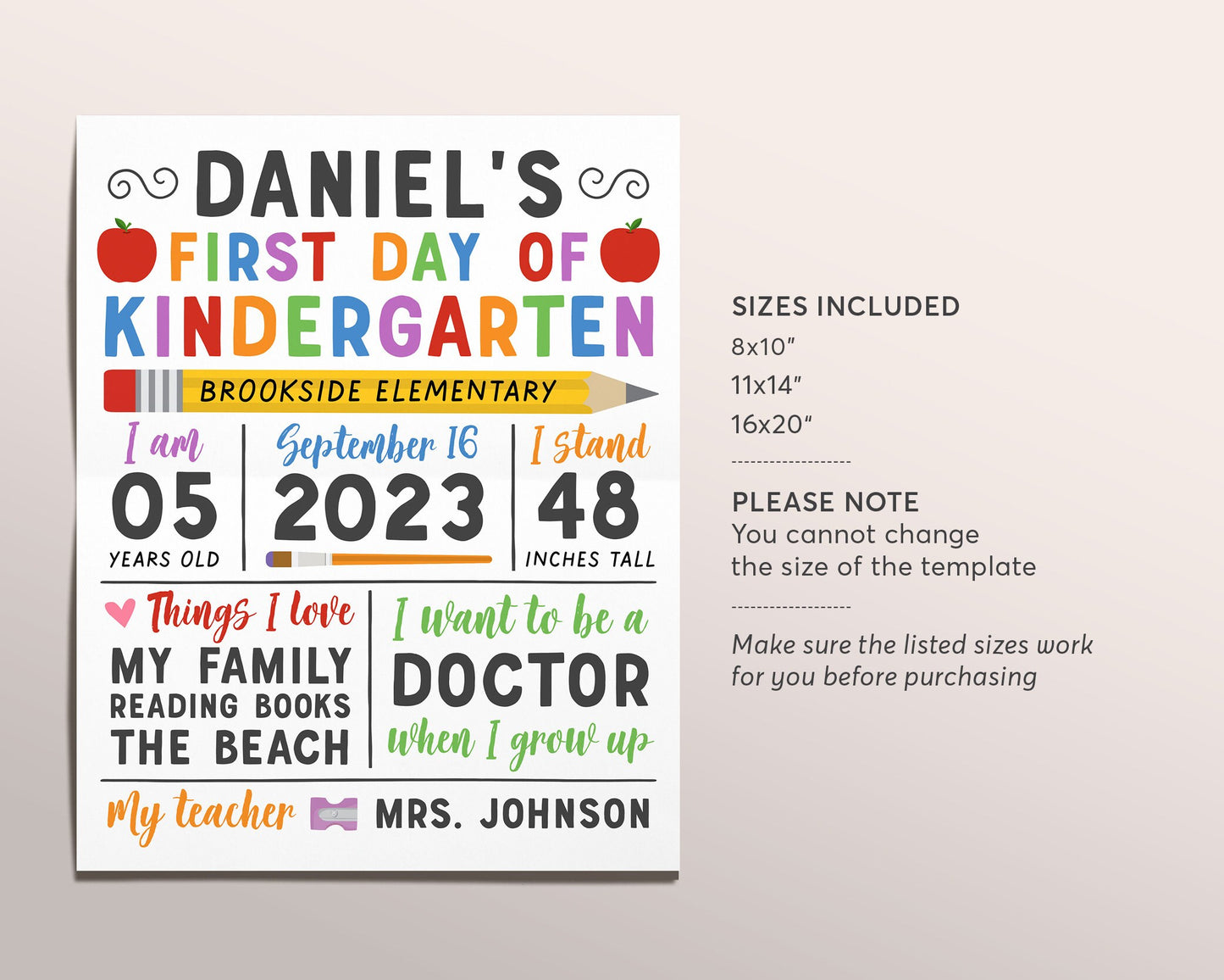 First Or Last Day Of Kindergarten Sign Editable Template, Back to School Photo Picture Prop Printable, 1st Day Of Preschool Pre-K Poster