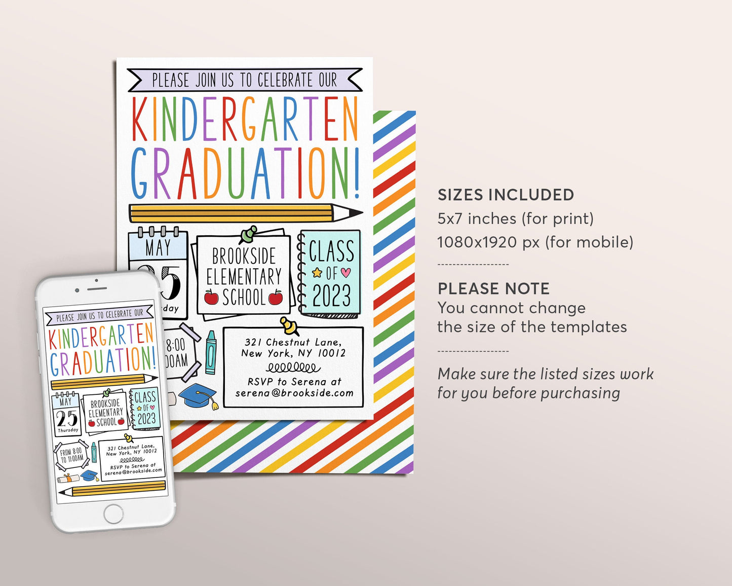 Kindergarten Graduation Invitation Editable Template, Preschool Class Graduation Announcement, Graduation Ceremony Invite Digital Evite