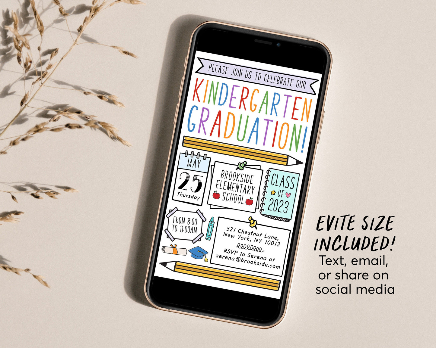 Kindergarten Graduation Invitation Editable Template, Preschool Class Graduation Announcement, Graduation Ceremony Invite Digital Evite