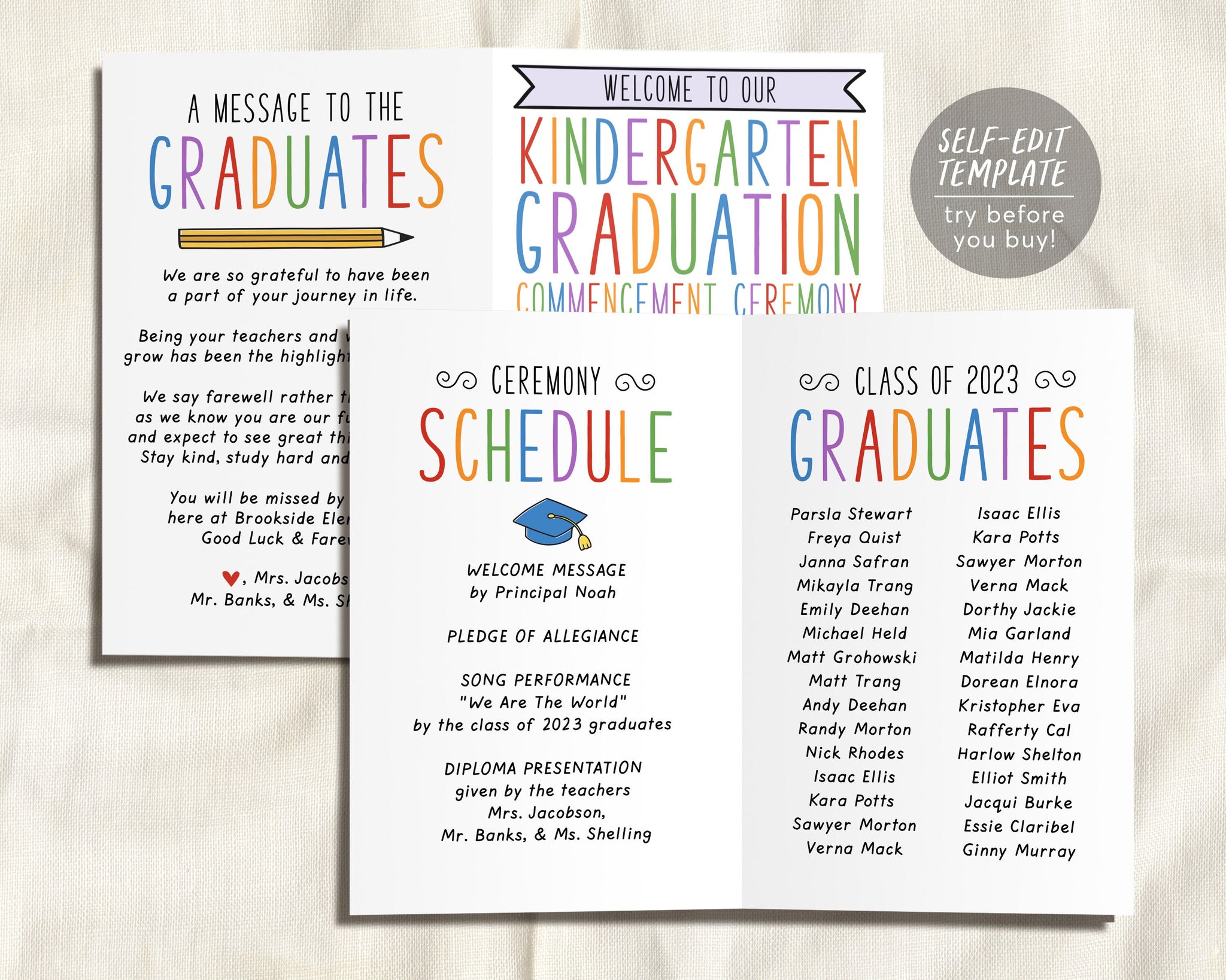 Graduation Program Editable Template for Kindergarten, Pre-K Preschool ...