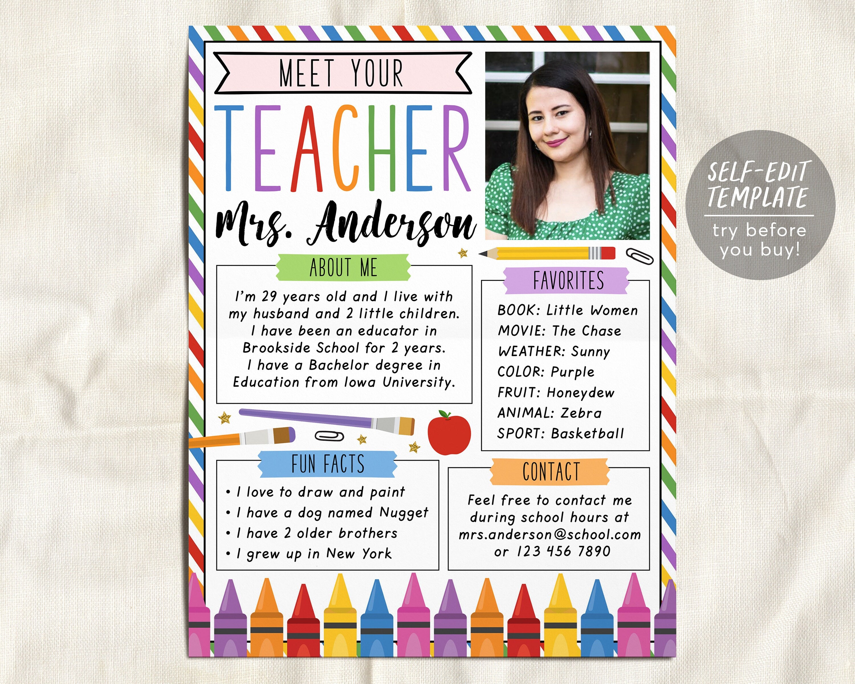 Meet The Teacher Editable Template, Back To School Letter Prin