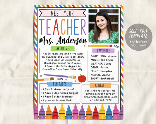 Meet The Teacher Editable Template, Back To School Welcome Letter Printable Start of School Elementary Newsletter Parent Communication Form