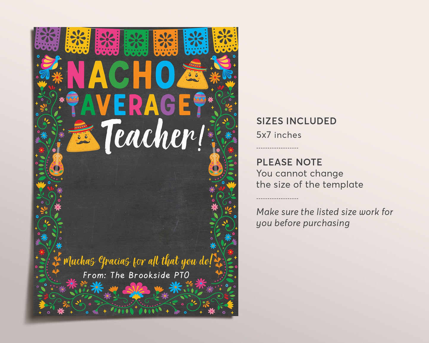 Nacho Average Teacher Gift Card Holder Editable Template, Fiesta Cinco De Mayo Mexican Themed Teacher's Day Appreciation Gift Thank You