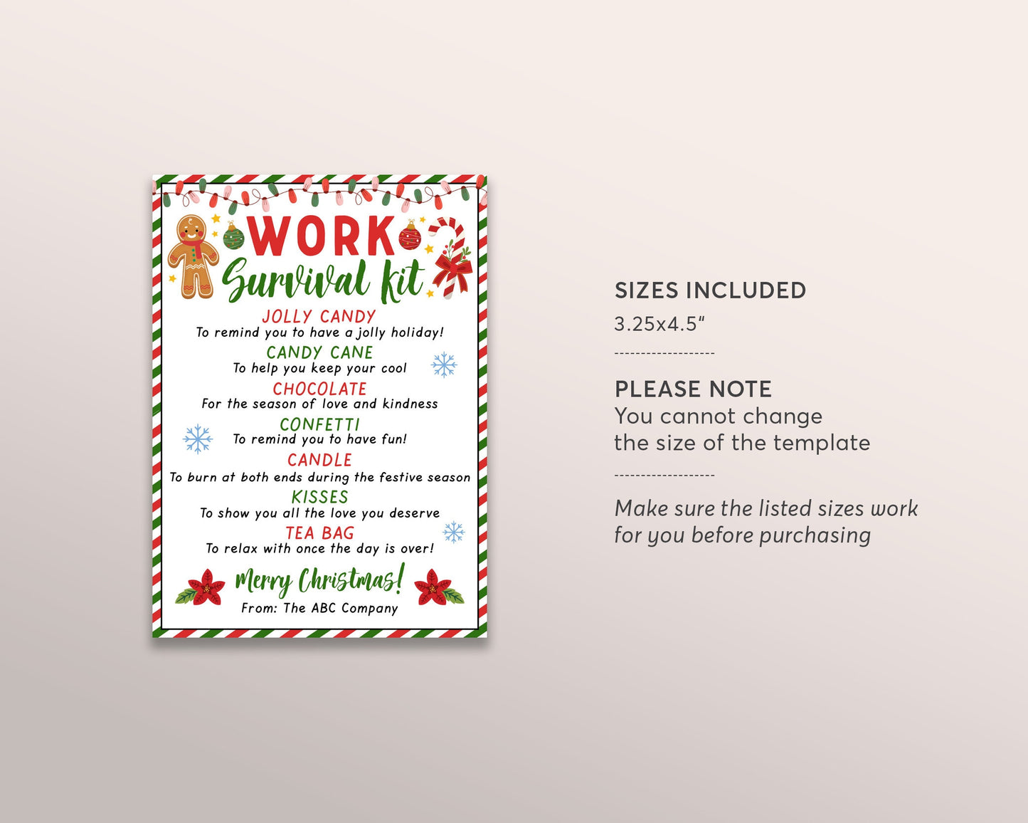 Christmas Survival Kit Tag Treat Thank You Holiday Appreciation Gift Favor  Employee Company Staff Teacher Sweets PTO 
