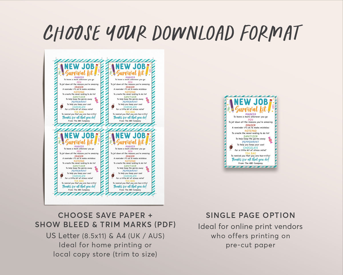 New Job Survival Kit Tag Editable Template, Career Congratulations Gif ...