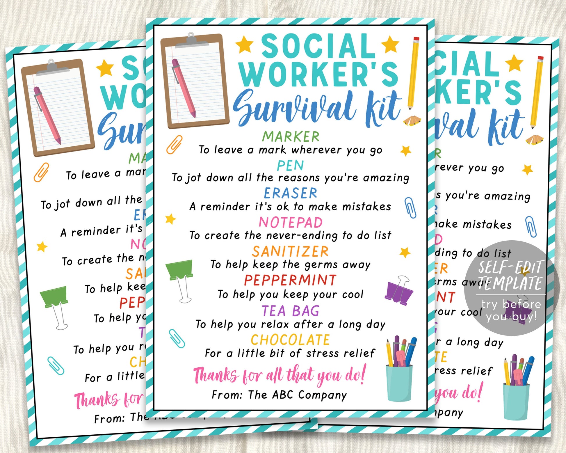 Social Worker Survival Kit Gift Tags Social Worker 