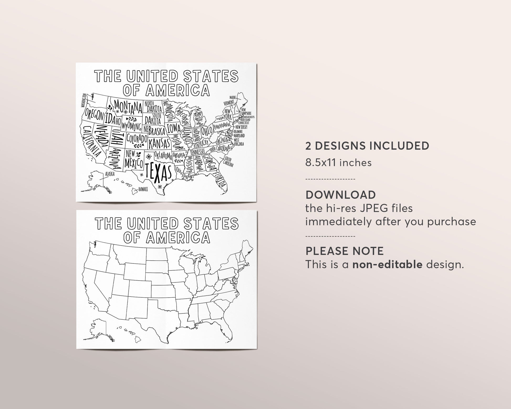 United States Map Coloring Page, States Classroom Coloring Sheet Activ ...