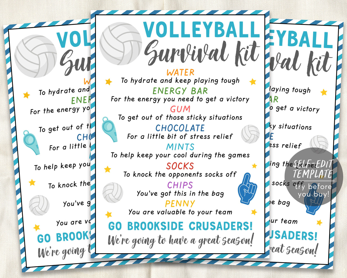 Volleyball Survival Kit Gift Tags Editable Template, Volleyball Player Team Gift Idea, Kids School Sports Snack Treat Tags Team Appreciation