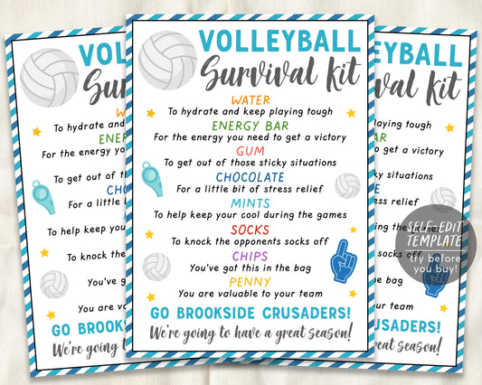 Volleyball Survival Kit Gift Tags Editable Template, Volleyball Player Team Gift Idea, Kids School Sports Snack Treat Tags Team Appreciation