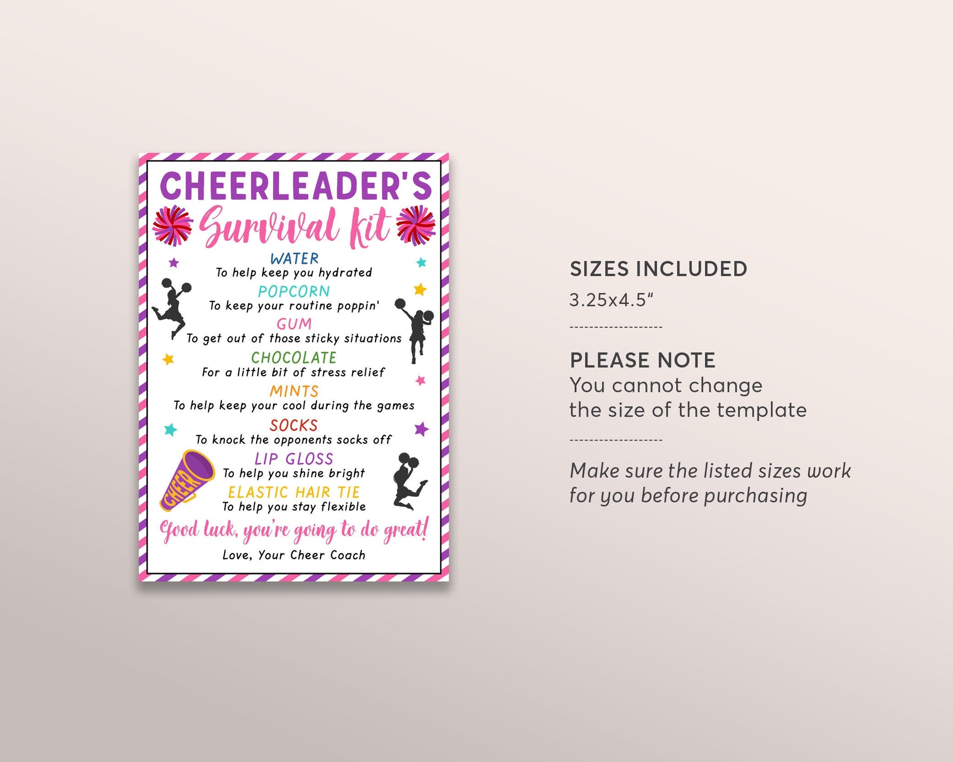 Cheer Survival Kit Gift Tags Editable Template, Cheerleader Gift Idea, – Puff Paper Co cheer-survival-kit-gift-tags-editable-template-cheerleader-gift-idea-puff-paper-co