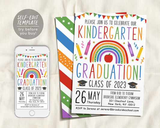 Kindergarten Graduation Invitation Editable Template, Preschool Class Graduation Announcement, Graduation Ceremony Invite Digital Evite