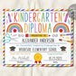Kindergarten Graduation Diploma Editable Template, Kindergarten Certificate of Completion Printable, Preschool PreK Ceremony Announcement