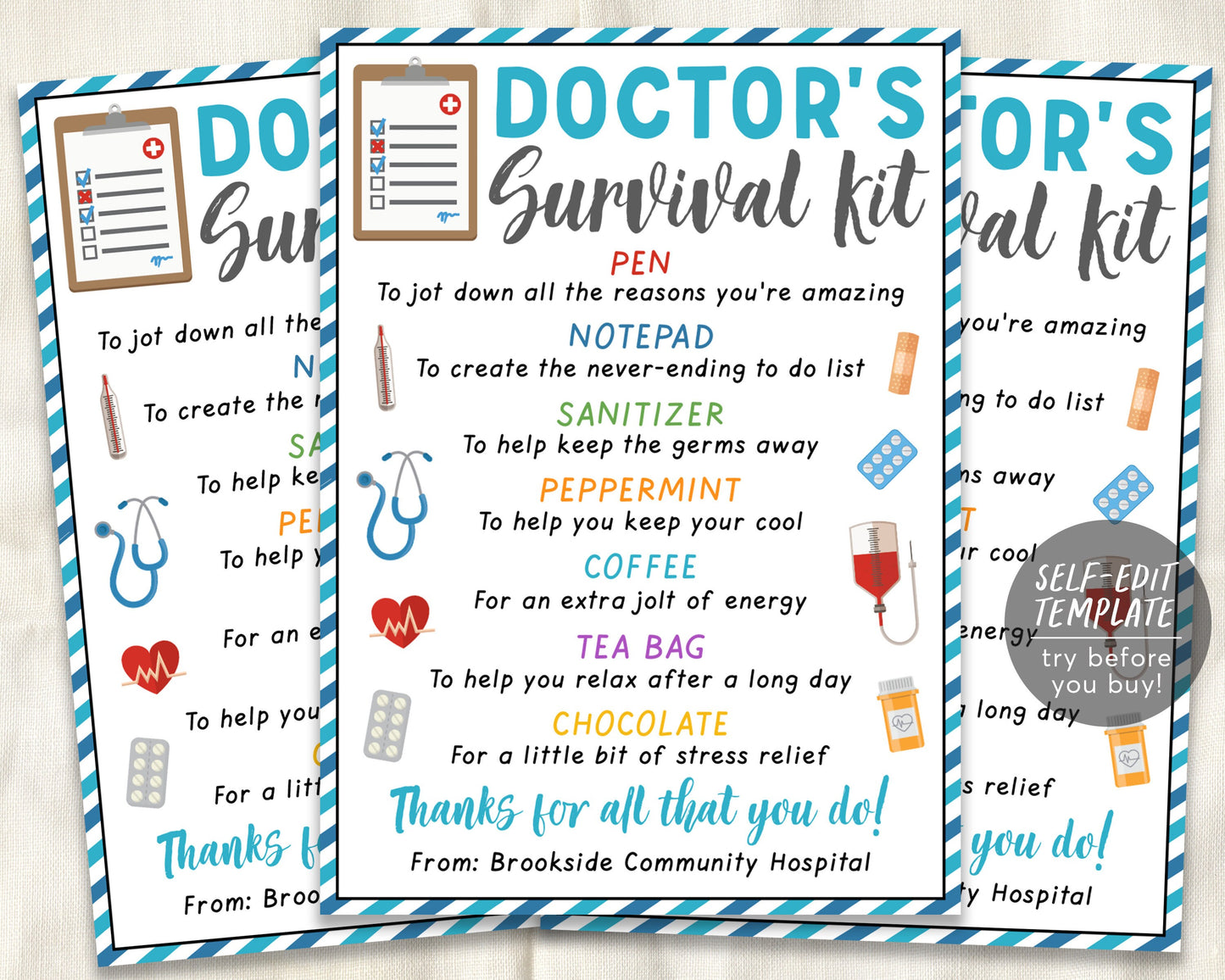 Doctor Survival Kit Gift Tags Editable Template, Doctor Appreciation N – Puff Paper Co doctor-survival-kit-gift-tags-editable-template-doctor-appreciation-n-puff-paper-co