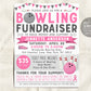 Cancer Bowling Fundraiser Flyer Editable Template, Breast Cancer Medical Fundraising Benefit Event, Bowling Night Invite, Nonprofit Charity