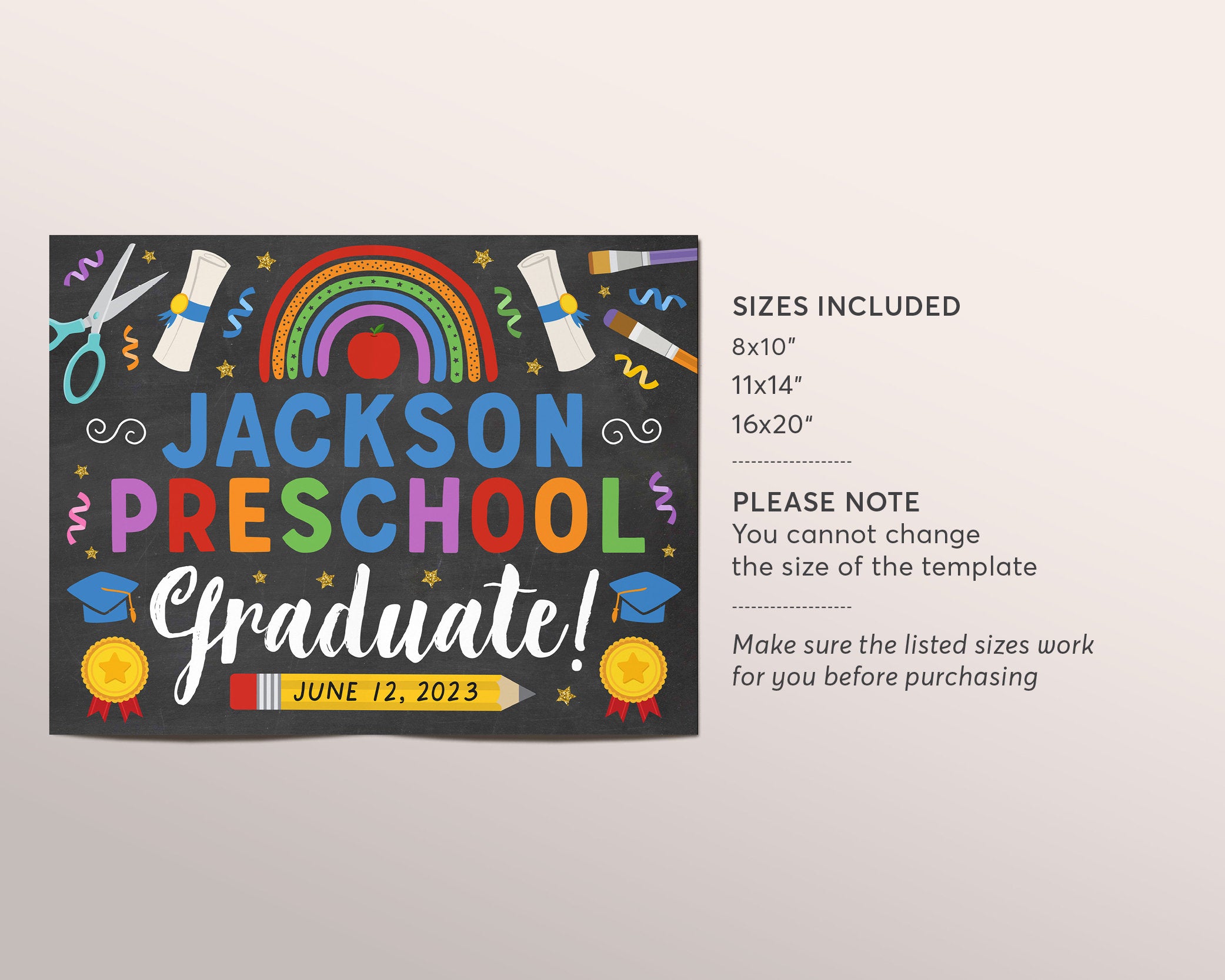 Craft Paper Graduation Sign Preschool Boy Graduation Chalkboard Sign Editable Template, Pre K Kind ...